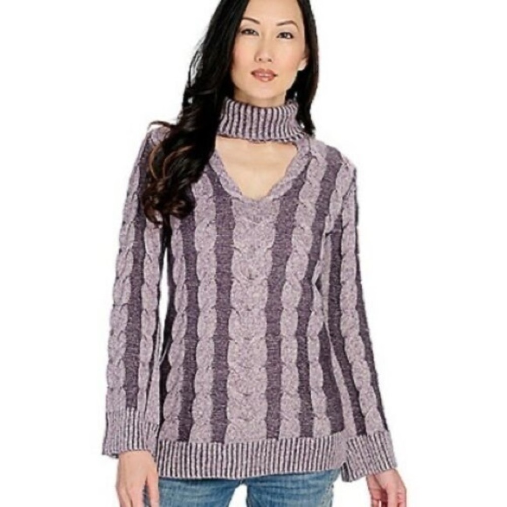 Indigo Thread Co Cable Knit Turtleneck Keyhole Purple Sweater Size Large